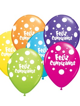 Globos De Feliz Cumpleanos Con Lunares 11 28cm Qualatex Para Decorar